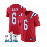 Men's Nike New England Patriots #6 Ryan Allen Red Alternate Vapor Untouchable Limited Player Super Bowl LII NFL Jersey