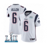 Men's Nike New England Patriots #6 Ryan Allen White Vapor Untouchable Limited Player Super Bowl LII NFL Jersey