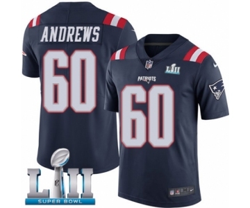 Men's Nike New England Patriots #60 David Andrews Limited Navy Blue Rush Vapor Untouchable Super Bowl LII NFL Jersey