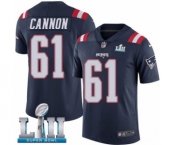 Men's Nike New England Patriots #61 Marcus Cannon Limited Navy Blue Rush Vapor Untouchable Super Bowl LII NFL Jersey