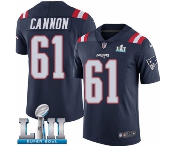 Men's Nike New England Patriots #61 Marcus Cannon Limited Navy Blue Rush Vapor Untouchable Super Bowl LII NFL Jersey