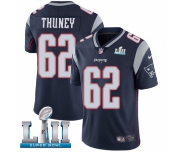 Men's Nike New England Patriots #62 Joe Thuney Navy Blue Team Color Vapor Untouchable Limited Player Super Bowl LII NFL Jersey