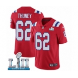 Men's Nike New England Patriots #62 Joe Thuney Red Alternate Vapor Untouchable Limited Player Super Bowl LII NFL Jersey