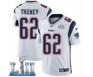 Men's Nike New England Patriots #62 Joe Thuney White Vapor Untouchable Limited Player Super Bowl LII NFL Jersey