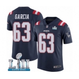 Men's Nike New England Patriots #63 Antonio Garcia Limited Navy Blue Rush Vapor Untouchable Super Bowl LII NFL Jersey