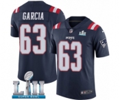 Men's Nike New England Patriots #63 Antonio Garcia Limited Navy Blue Rush Vapor Untouchable Super Bowl LII NFL Jersey