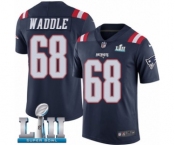 Men's Nike New England Patriots #68 LaAdrian Waddle Limited Navy Blue Rush Vapor Untouchable Super Bowl LII NFL Jersey