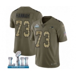 Men's Nike New England Patriots #73 John Hannah Limited Olive Camo 2017 Salute to Service Super Bowl LII NFL Jersey