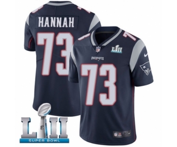 Men's Nike New England Patriots #73 John Hannah Navy Blue Team Color Vapor Untouchable Limited Player Super Bowl LII NFL Jersey