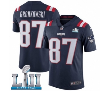 Men's Nike New England Patriots #87 Rob Gronkowski Limited Navy Blue Rush Vapor Untouchable Super Bowl LII NFL Jersey