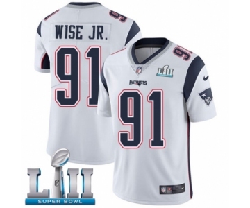 Men's Nike New England Patriots #91 Deatrich Wise Jr White Vapor Untouchable Limited Player Super Bowl LII NFL Jersey