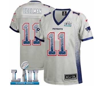 Women's Nike New England Patriots #11 Julian Edelman Elite Grey Drift Fashion Super Bowl LII NFL Jersey