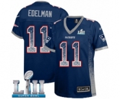 Women's Nike New England Patriots #11 Julian Edelman Elite Navy Blue Drift Fashion Super Bowl LII NFL Jersey