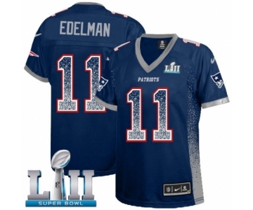 Women's Nike New England Patriots #11 Julian Edelman Elite Navy Blue Drift Fashion Super Bowl LII NFL Jersey