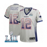 Women's Nike New England Patriots #12 Tom Brady Elite Grey Drift Fashion Super Bowl LII NFL Jersey