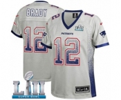 Women's Nike New England Patriots #12 Tom Brady Elite Grey Drift Fashion Super Bowl LII NFL Jersey