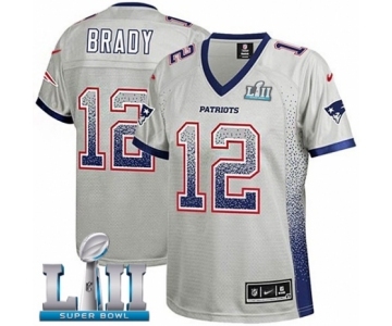 Women's Nike New England Patriots #12 Tom Brady Elite Grey Drift Fashion Super Bowl LII NFL Jersey