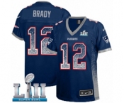 Women's Nike New England Patriots #12 Tom Brady Elite Navy Blue Drift Fashion Super Bowl LII NFL Jersey