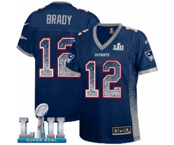 Women's Nike New England Patriots #12 Tom Brady Elite Navy Blue Drift Fashion Super Bowl LII NFL Jersey