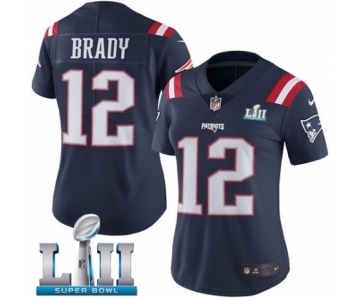 Women's Nike New England Patriots #12 Tom Brady Limited Navy Blue Rush Vapor Untouchable Super Bowl LII NFL Jersey