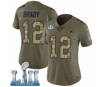 Women's Nike New England Patriots #12 Tom Brady Limited Olive Camo 2017 Salute To Service Super Bowl LII NFL Jersey