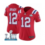 Women's Nike New England Patriots #12 Tom Brady Red Alternate Vapor Untouchable Limited Player Super Bowl LII NFL Jersey