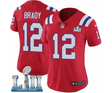 Women's Nike New England Patriots #12 Tom Brady Red Alternate Vapor Untouchable Limited Player Super Bowl LII NFL Jersey