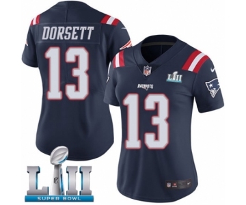 Women's Nike New England Patriots #13 Phillip Dorsett Limited Navy Blue Rush Vapor Untouchable Super Bowl LII NFL Jersey