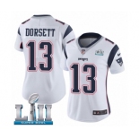 Women's Nike New England Patriots #13 Phillip Dorsett White Vapor Untouchable Limited Player Super Bowl LII NFL Jersey