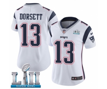 Women's Nike New England Patriots #13 Phillip Dorsett White Vapor Untouchable Limited Player Super Bowl LII NFL Jersey