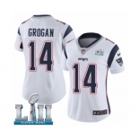 Women's Nike New England Patriots #14 Steve Grogan White Vapor Untouchable Limited Player Super Bowl LII NFL Jersey