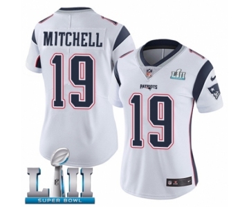 Women's Nike New England Patriots #19 Malcolm Mitchell White Vapor Untouchable Limited Player Super Bowl LII NFL Jersey