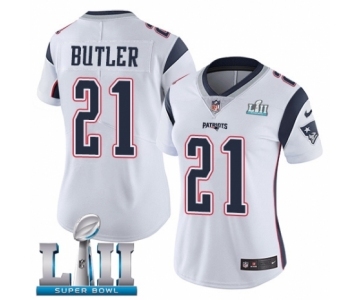 Women's Nike New England Patriots #21 Malcolm Butler White Vapor Untouchable Limited Player Super Bowl LII NFL Jersey