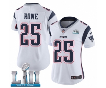 Women's Nike New England Patriots #25 Eric Rowe White Vapor Untouchable Limited Player Super Bowl LII NFL Jersey