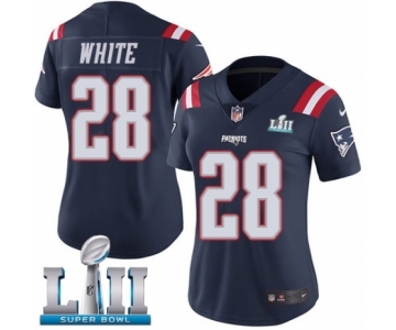 Women's Nike New England Patriots #28 James White Limited Navy Blue Rush Vapor Untouchable Super Bowl LII NFL Jersey