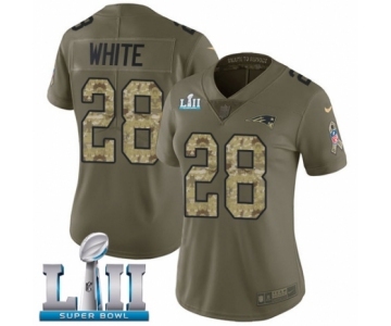 Women's Nike New England Patriots #28 James White Limited Olive Camo 2017 Salute to Service Super Bowl LII NFL Jersey