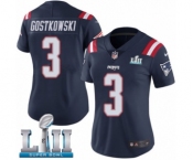 Women's Nike New England Patriots #3 Stephen Gostkowski Limited Navy Blue Rush Vapor Untouchable Super Bowl LII NFL Jersey