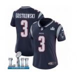 Women's Nike New England Patriots #3 Stephen Gostkowski Navy Blue Team Color Vapor Untouchable Limited Player Super Bowl LII NFL Jersey