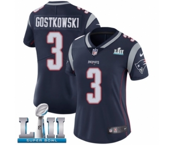 Women's Nike New England Patriots #3 Stephen Gostkowski Navy Blue Team Color Vapor Untouchable Limited Player Super Bowl LII NFL Jersey