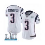 Women's Nike New England Patriots #3 Stephen Gostkowski White Vapor Untouchable Limited Player Super Bowl LII NFL Jersey