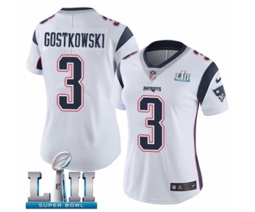 Women's Nike New England Patriots #3 Stephen Gostkowski White Vapor Untouchable Limited Player Super Bowl LII NFL Jersey