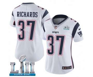 Women's Nike New England Patriots #37 Jordan Richards White Vapor Untouchable Limited Player Super Bowl LII NFL Jersey