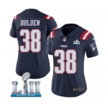 Women's Nike New England Patriots #38 Brandon Bolden Limited Navy Blue Rush Vapor Untouchable Super Bowl LII NFL Jersey