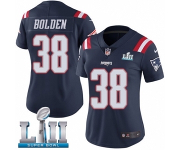 Women's Nike New England Patriots #38 Brandon Bolden Limited Navy Blue Rush Vapor Untouchable Super Bowl LII NFL Jersey