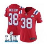 Women's Nike New England Patriots #38 Brandon Bolden Red Alternate Vapor Untouchable Limited Player Super Bowl LII NFL Jersey