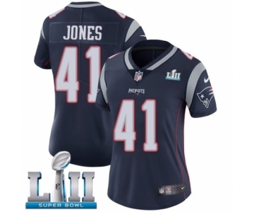 Women's Nike New England Patriots #41 Cyrus Jones Navy Blue Team Color Vapor Untouchable Limited Player Super Bowl LII NFL Jersey