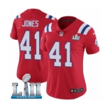 Women's Nike New England Patriots #41 Cyrus Jones Red Alternate Vapor Untouchable Limited Player Super Bowl LII NFL Jersey