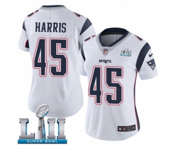 Women's Nike New England Patriots #45 David Harris White Vapor Untouchable Limited Player Super Bowl LII NFL Jersey