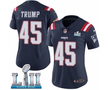 Women's Nike New England Patriots #45 Donald Trump Limited Navy Blue Rush Vapor Untouchable Super Bowl LII NFL Jersey