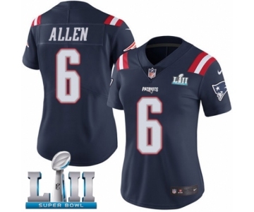 Women's Nike New England Patriots #6 Ryan Allen Limited Navy Blue Rush Vapor Untouchable Super Bowl LII NFL Jersey